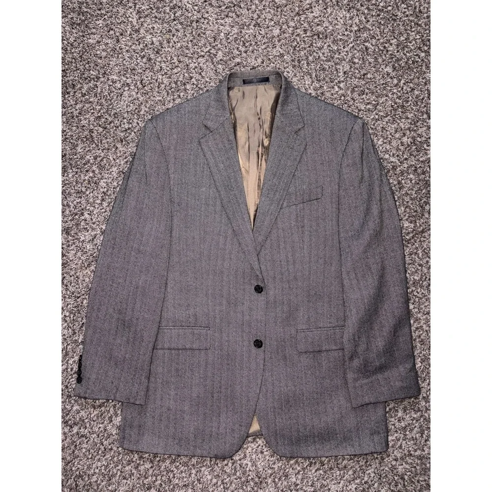 Vintage Lauren Ralph Lauren Blazer Wool‎ Suit Jacket  Herringbone Gray 42R Mens